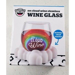 On Cloud Wine Stemless Wine Glass Includes Silicone Cloud Coaster